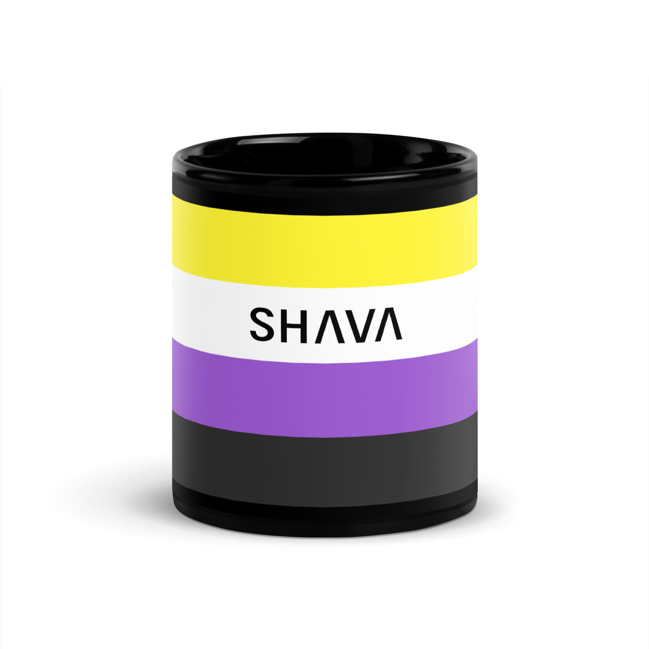 Non Binary Flag LGBTQ Black Glossy 15oz Coffee Mug SHAVA CO