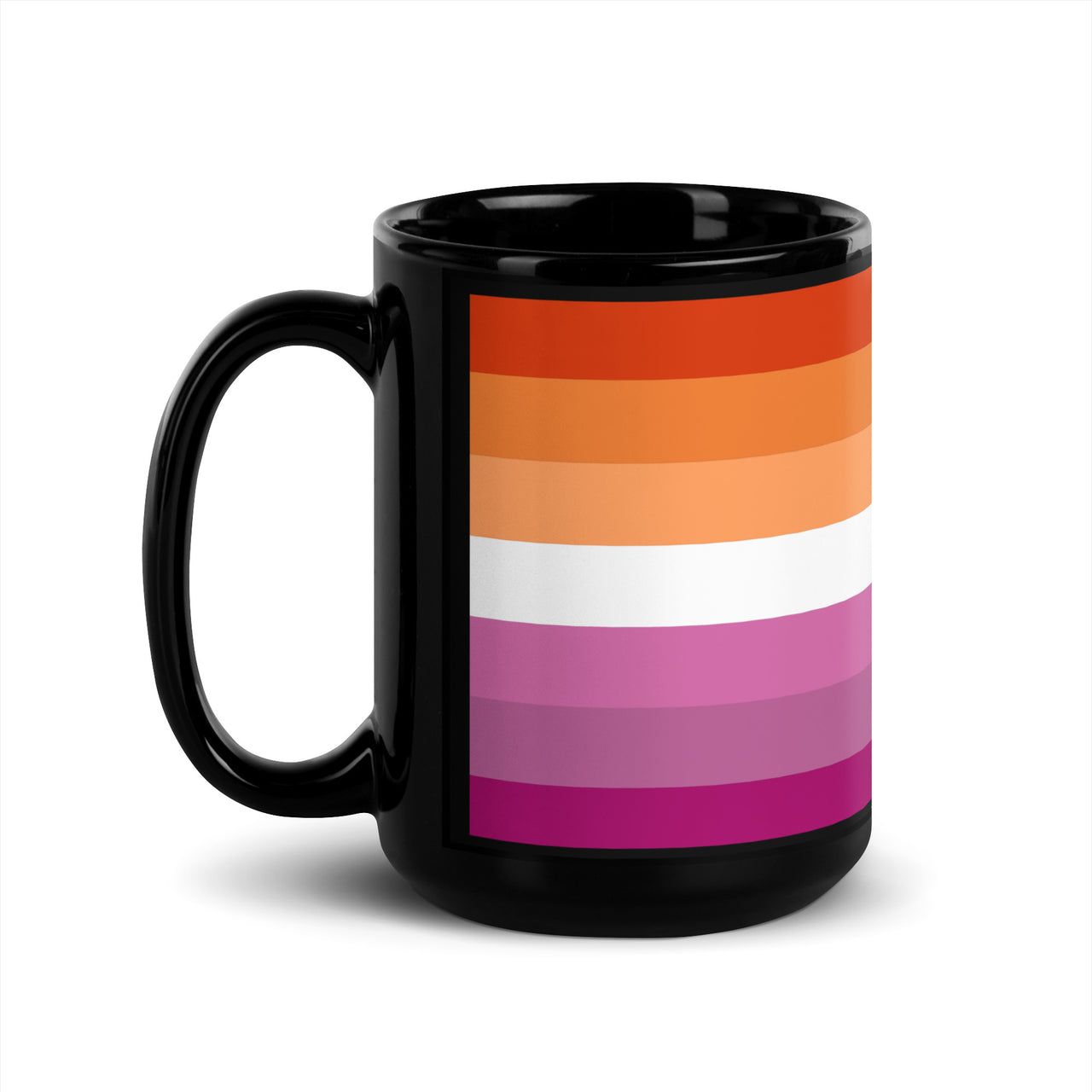 Lesbian Flag LGBTQ Black Glossy 15oz Coffee Mug SHAVA CO