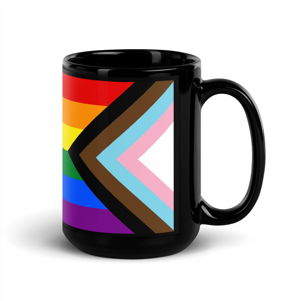Progress Flag LGBTQ Black Glossy 15oz Coffee Mug SHAVA CO