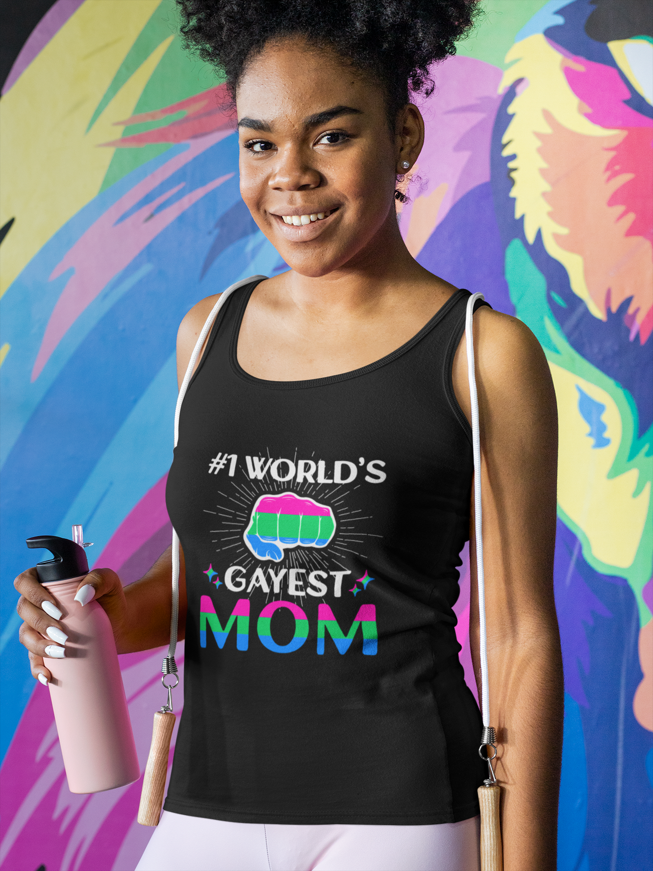 Polysexual Pride Flag Mother's Day Ideal Racerback Tank - #1 World's Gayest Mom SHAVA CO