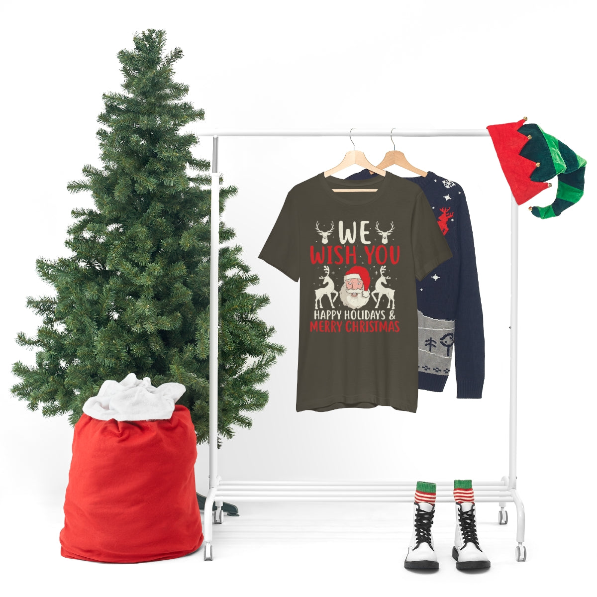 Classic Unisex Christmas T-shirt - We Wish You Happy Holidays & Merry Christmas Printify