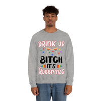 Thumbnail for Unisex Christmas LGBTQ Heavy Blend Crewneck Sweatshirt - Drink Up Bitch It’s Queermas Printify