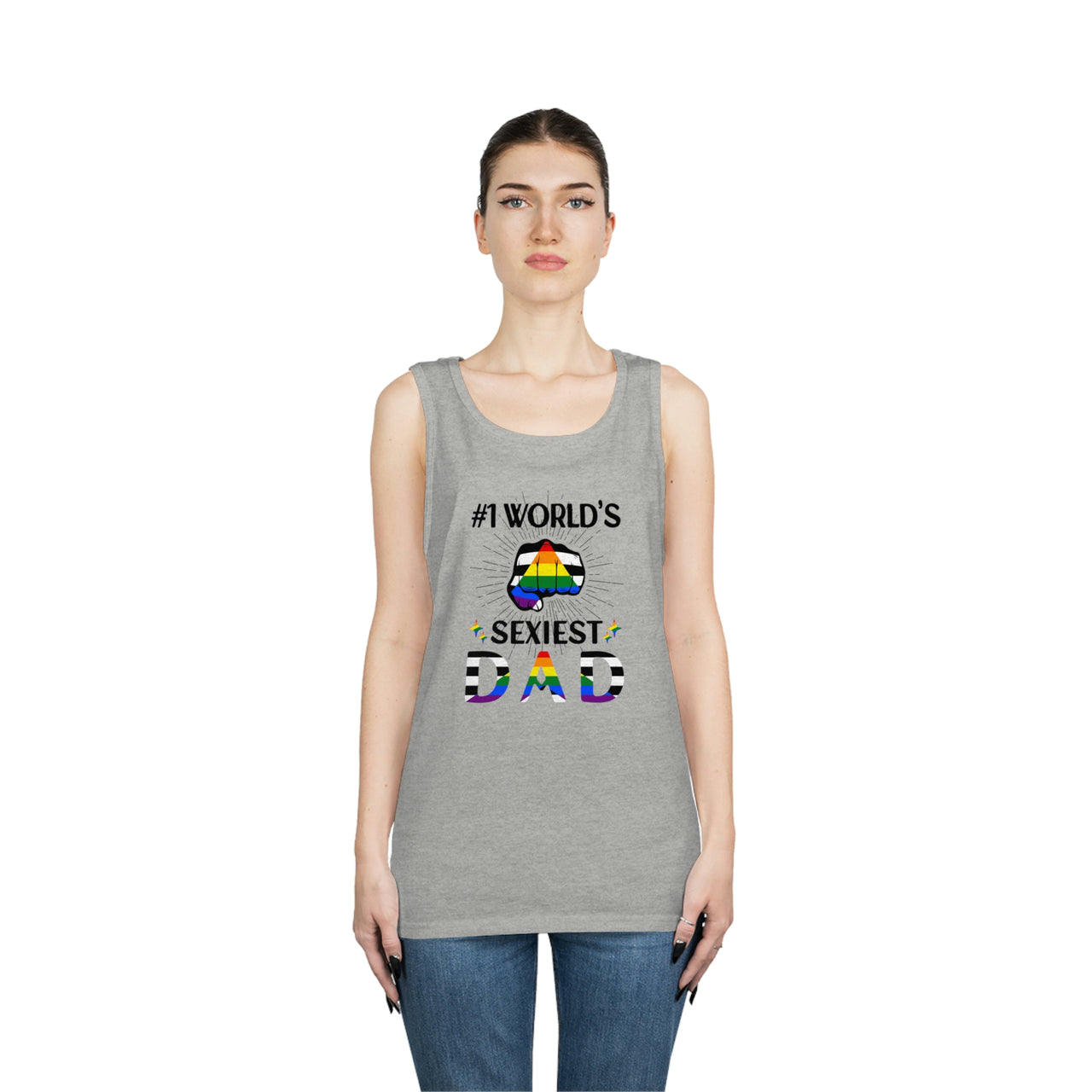Straight Ally Pride Flag Heavy Cotton Tank Top Unisex Size - #1 World's Sexiest Dad Printify