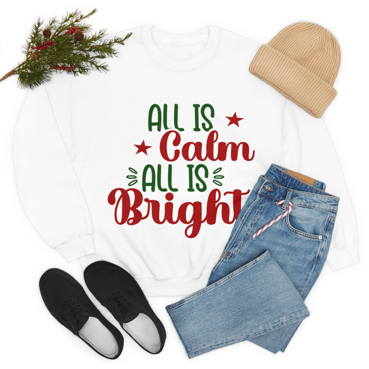 Merry Christmas Unisex Sweatshirts , Sweatshirt , Women Sweatshirt , Men Sweatshirt ,Crewneck Sweatshirt, All Is Calm All Is Bright Printify