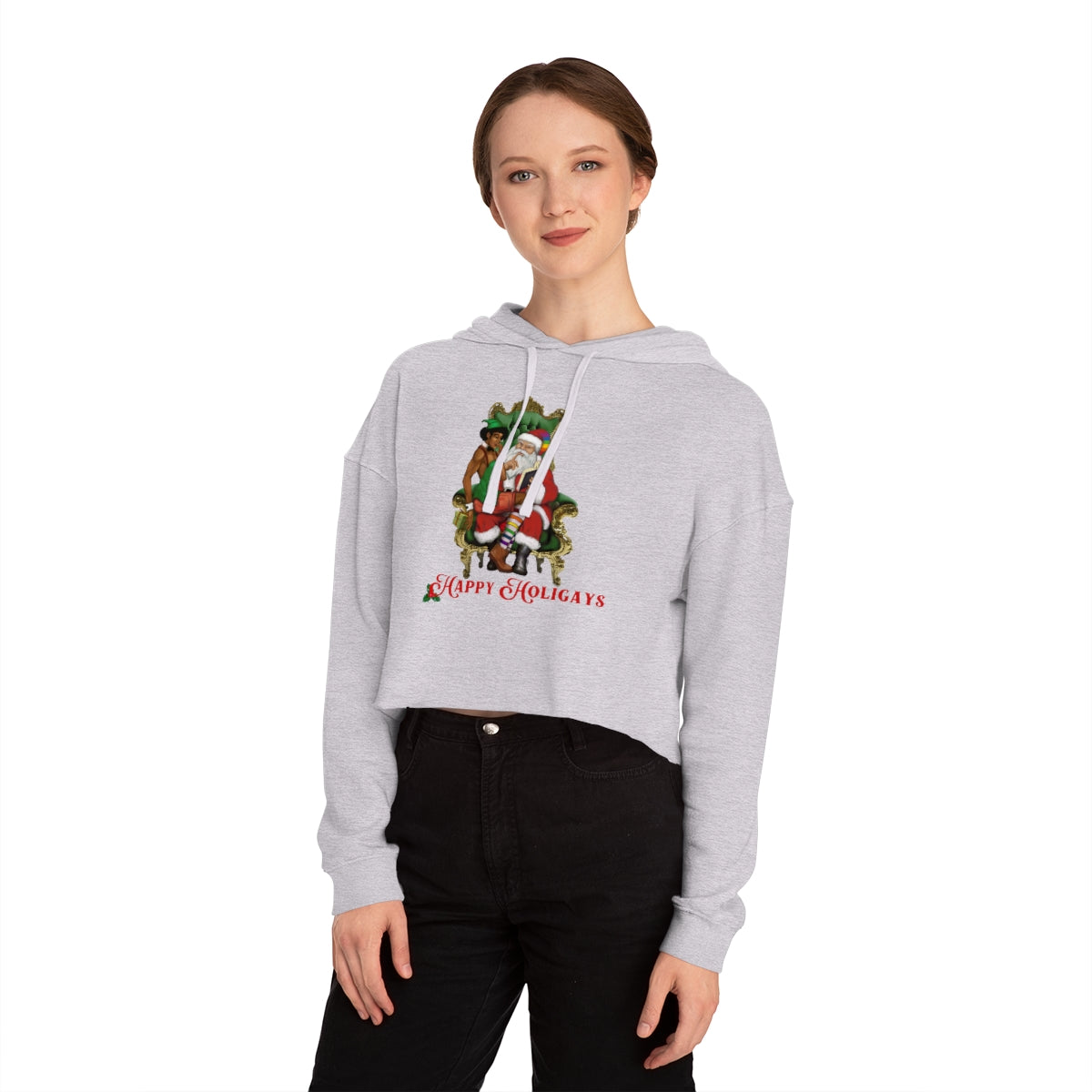 Christmas LGBTQ Women’s Cropped Hooded Sweatshirt - Happy Holigays Printify
