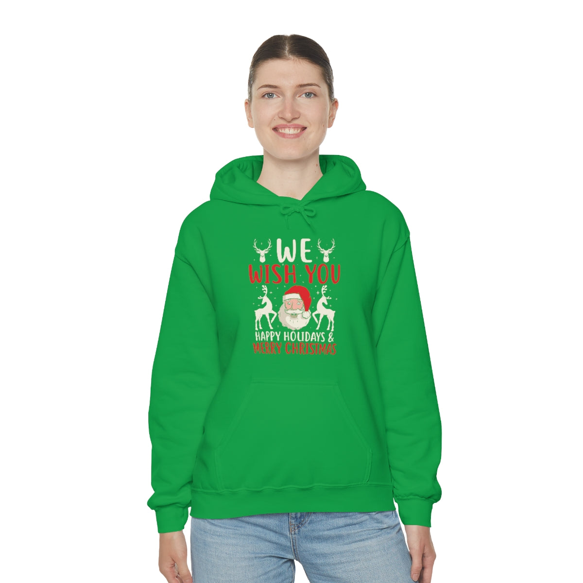 Merry Christmas Hoodie Unisex Custom Hoodie , Hooded Sweatshirt , WE WISH YOU HAPPY HOLIDAYS & MERRY CHRISTMAS Printify