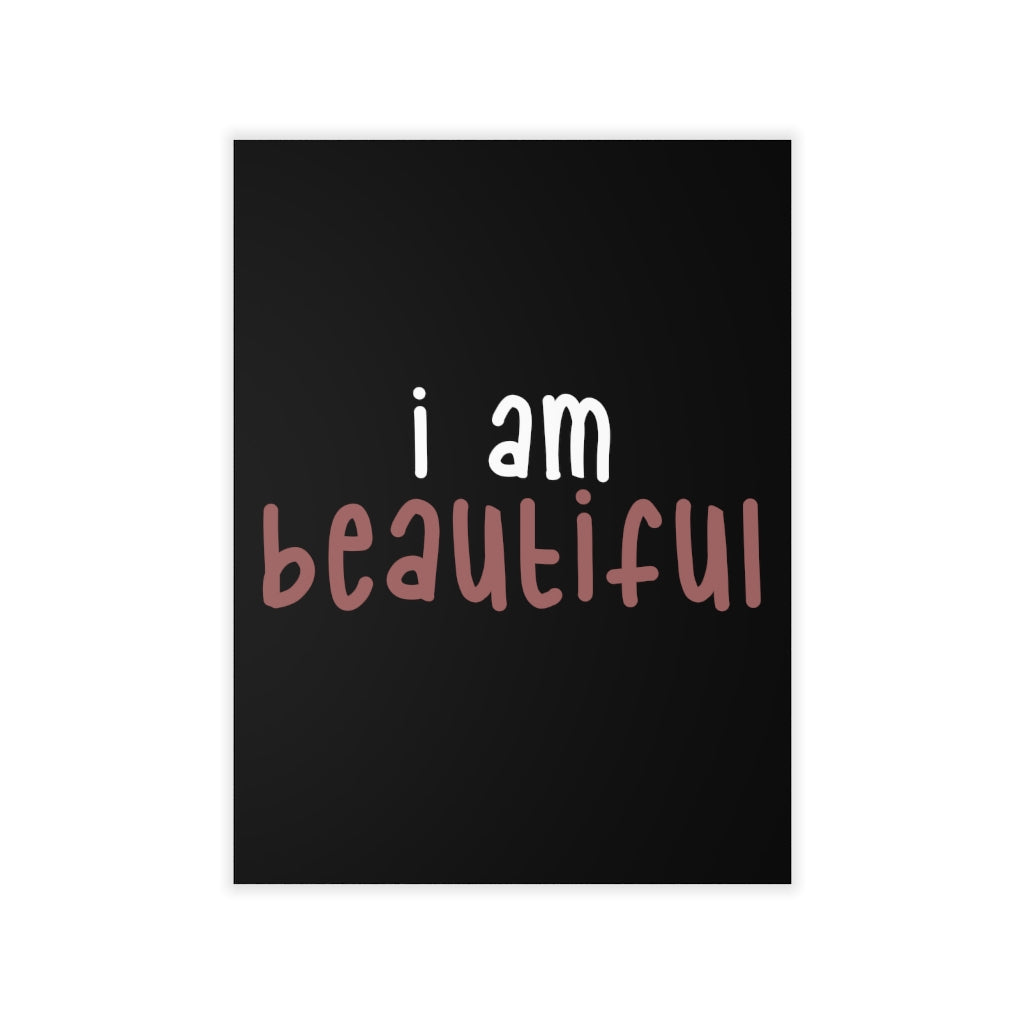 Affirmation Feminist Pro Choice Wall Decals - I Am Beautiful (white with pink/black background) Printify