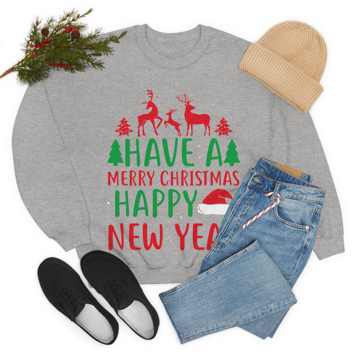Merry Christmas Unisex Sweatshirts , Sweatshirt , Women Sweatshirt , Men Sweatshirt ,Crewneck Sweatshirt, HAVE A MERRY CHRISTMAS HAPPY NEW YEAR Printify