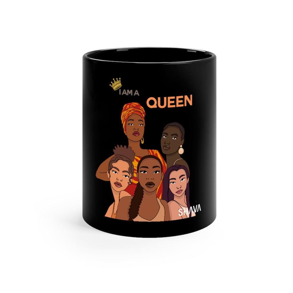 Affirmation Feminist pro choice 11oz Black Mug - I am Black Queen Printify