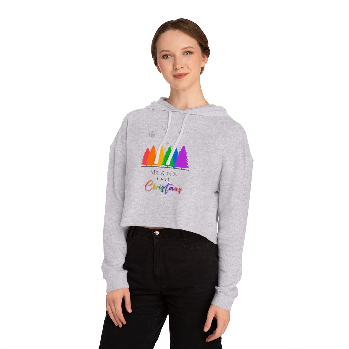 Christmas LGBTQ Women’s Cropped Hooded Sweatshirt - Mx & Mx First Christmas Printify