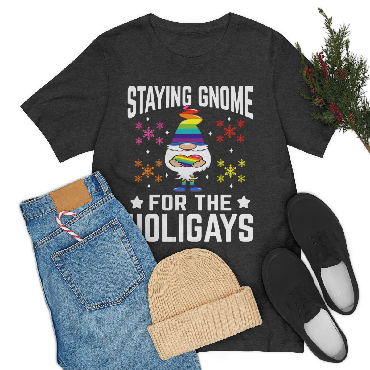 Classic Unisex Christmas LGBTQ T-Shirt - Staying Gnome For The Holigay Printify