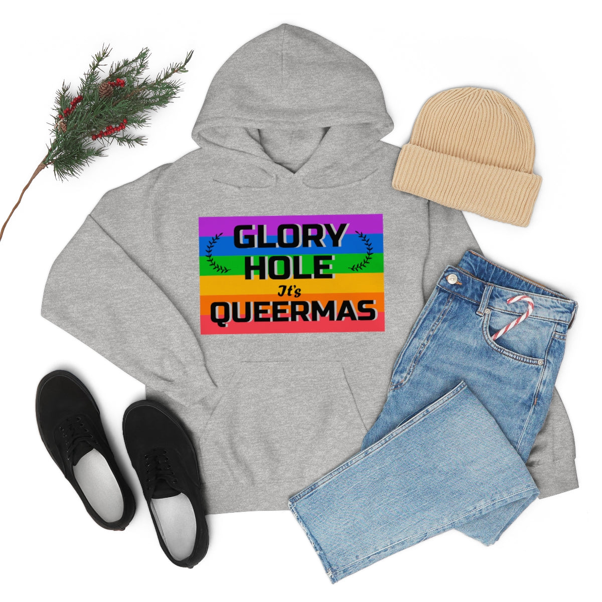 Unisex Christmas LGBTQ Heavy Blend Hoodie - Glory Hole It’s Queermas Printify