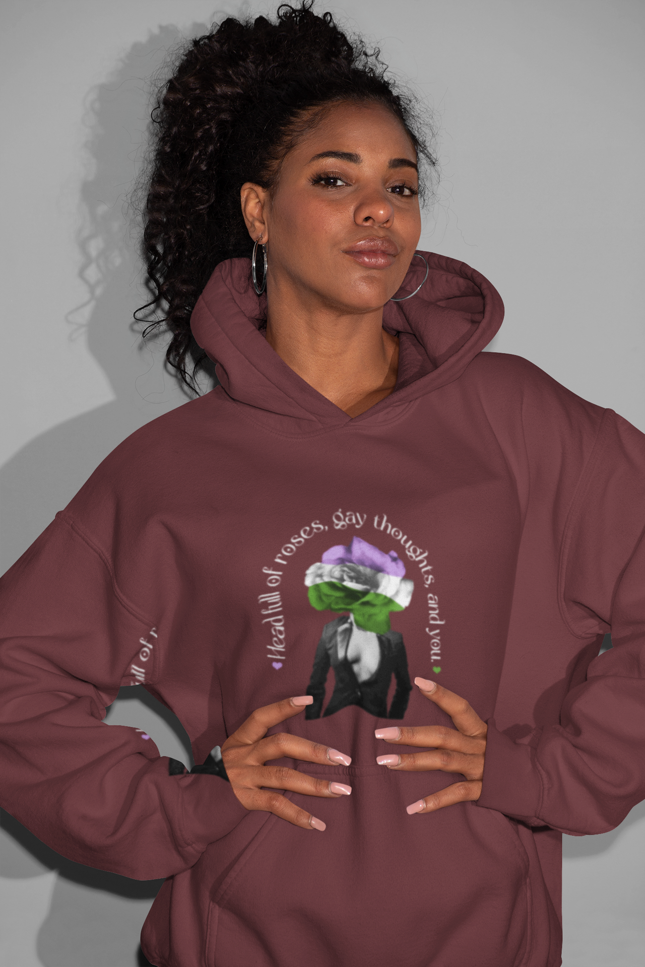 Genderqueer Flag LGBTQ Affirmation Hoodie Unisex Size - Head Full Of Roses Gay Thoughts, Gay Thoughts, and You. Printify