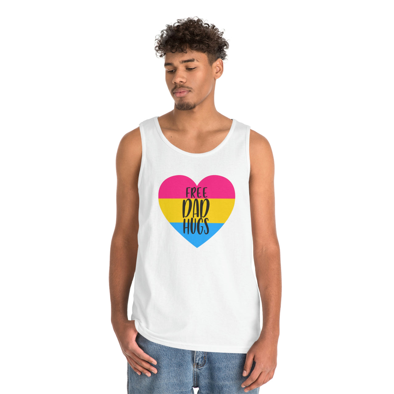 Pansexual Pride Flag Heavy Cotton Tank Top Unisex Size - Free Dad Hugs Printify