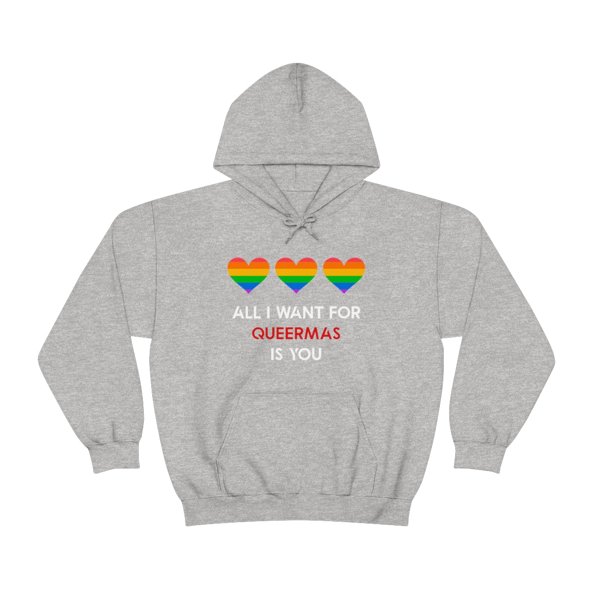 Unisex Christmas LGBTQ Heavy Blend Hoodie - All I Want For Queermas Is You Printify