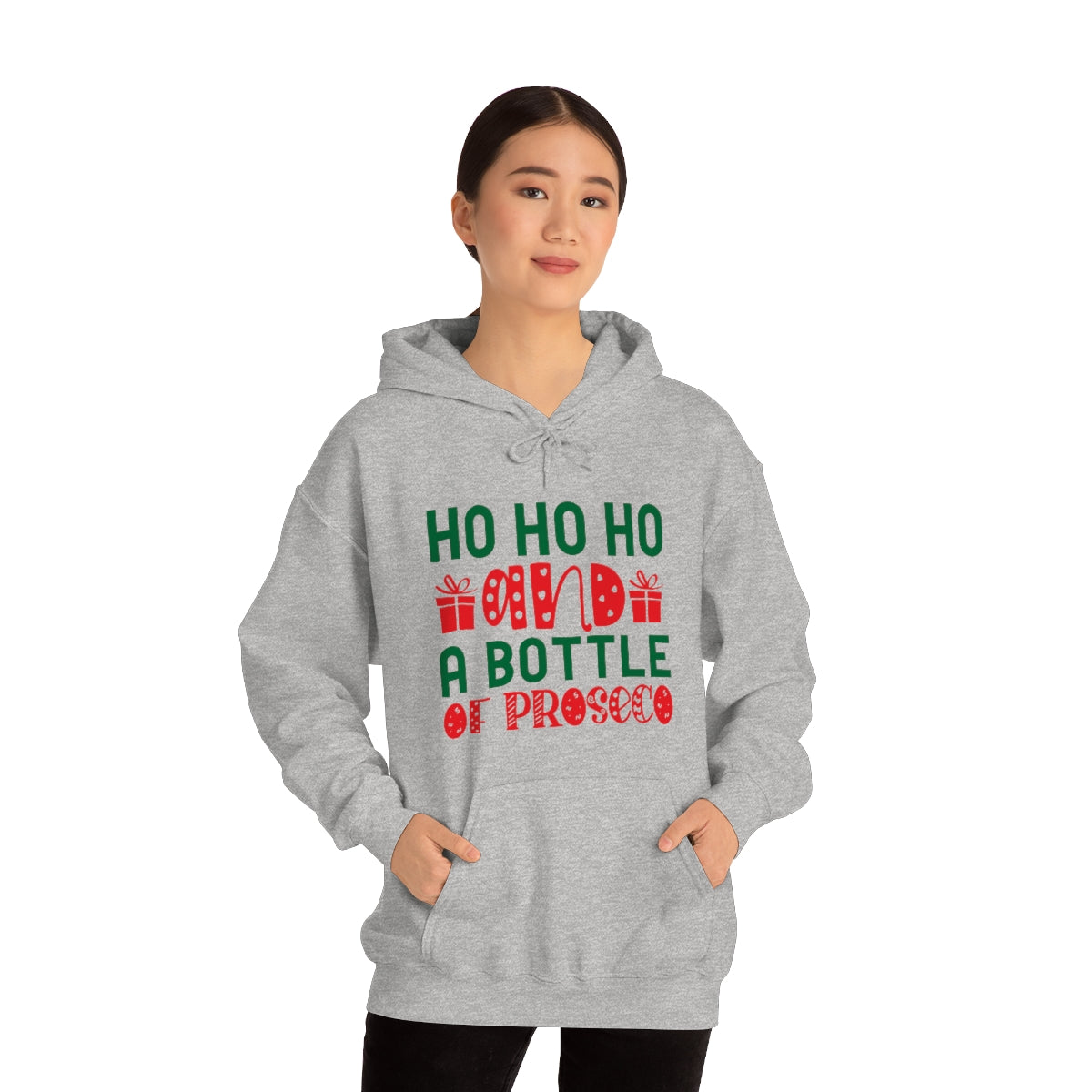 Merry Christmas Hoodie Unisex Custom Hoodie , Hooded Sweatshirt ,Ho Ho Ho and a Bottle of Proseco Printify