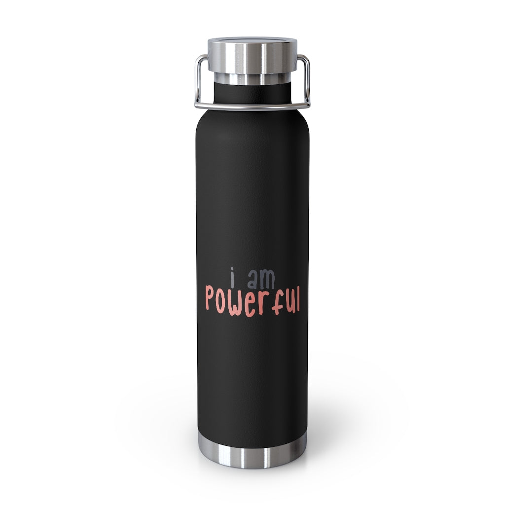 Affirmation Feminist pro choice Copper Vacuum insulated bottle 22oz - I am powerful black with coral Printify