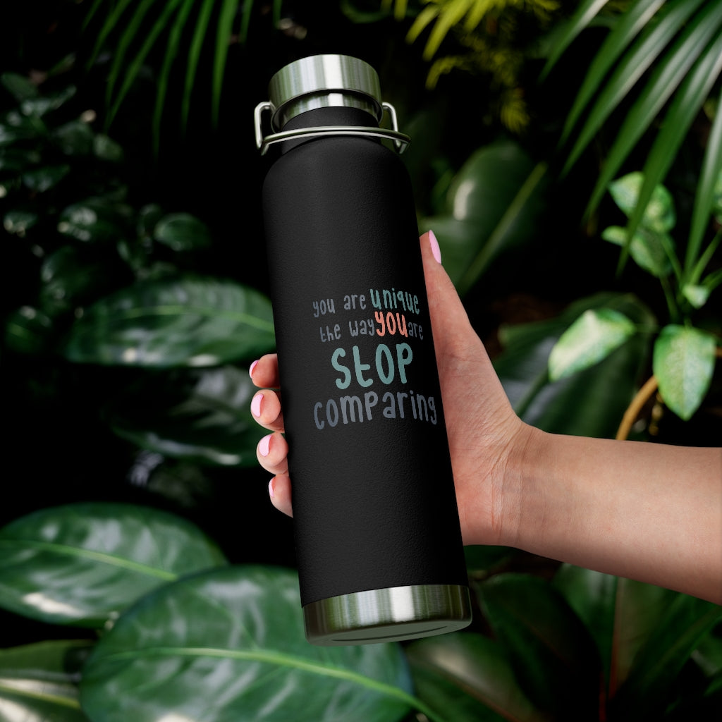 Affirmation Feminist pro choice Copper Vacuum insulated bottle 22oz -   You are Unique (green with coral) Printify