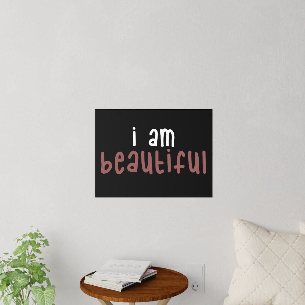 Affirmation Feminist Pro Choice Wall Decals - I Am Beautiful (white with pink/black background) Printify