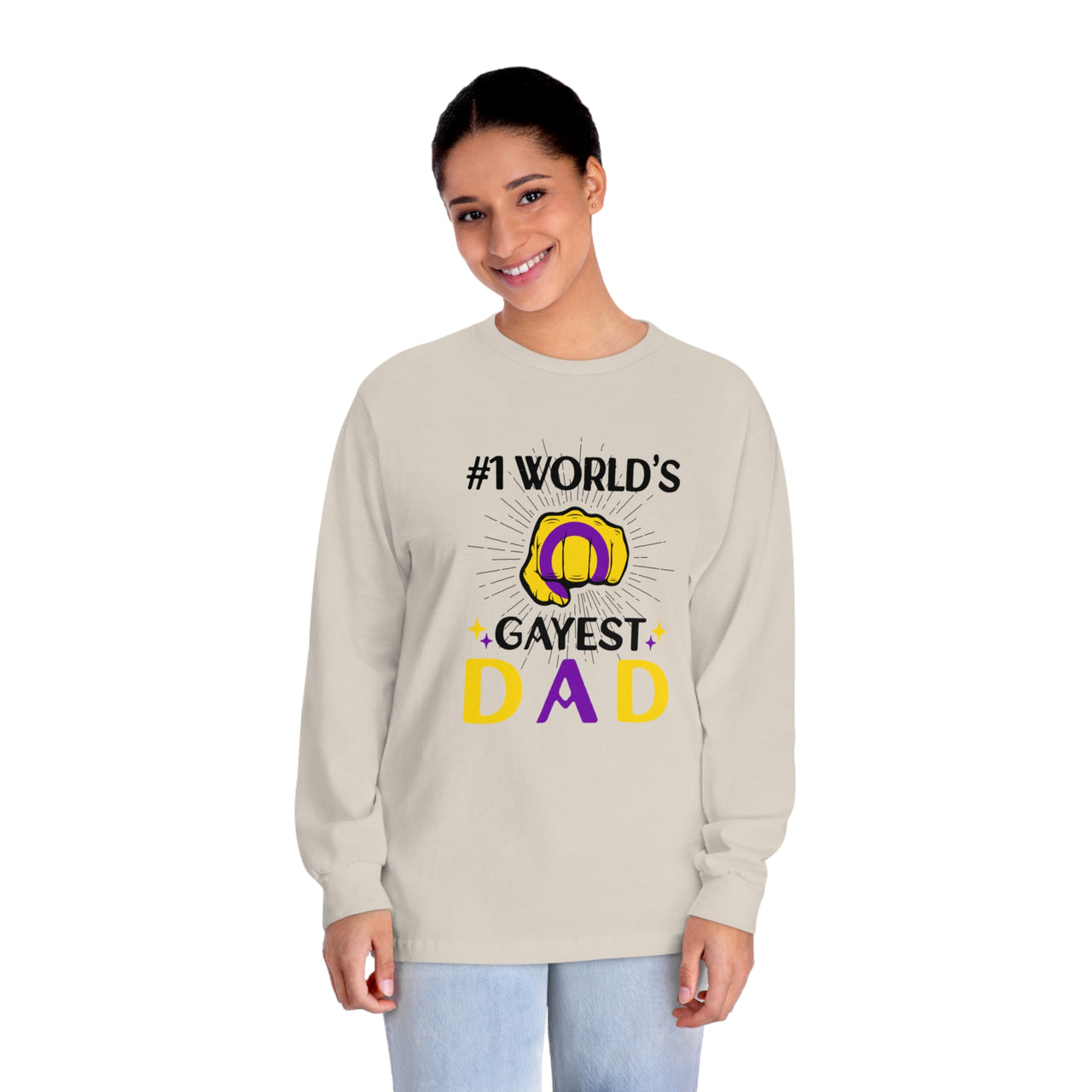 Intersexual Pride Flag Unisex Classic Long Sleeve Shirt - #1 World's Gayest Dad Printify