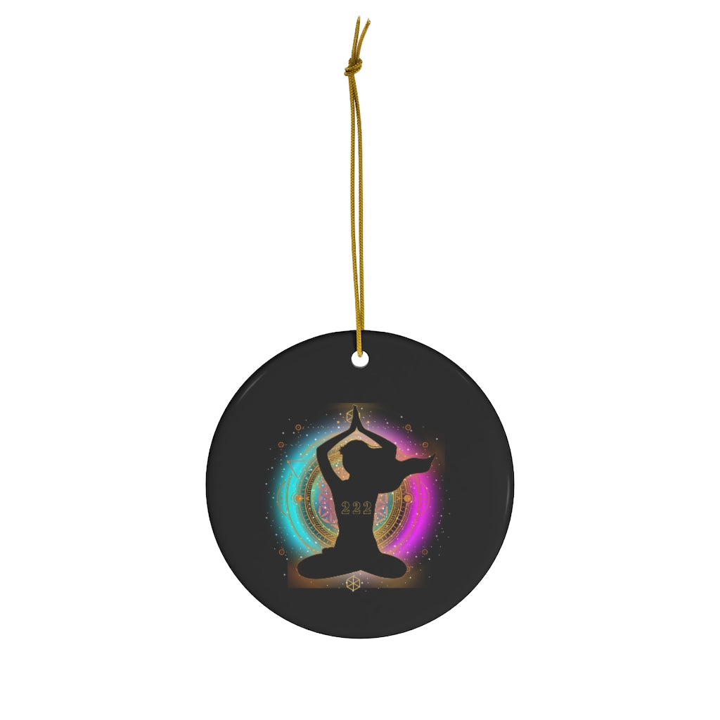 Yoga Spiritual Meditation Ceramic Ornament , 4 Shape's - Alignment 222 Angel Number Printify
