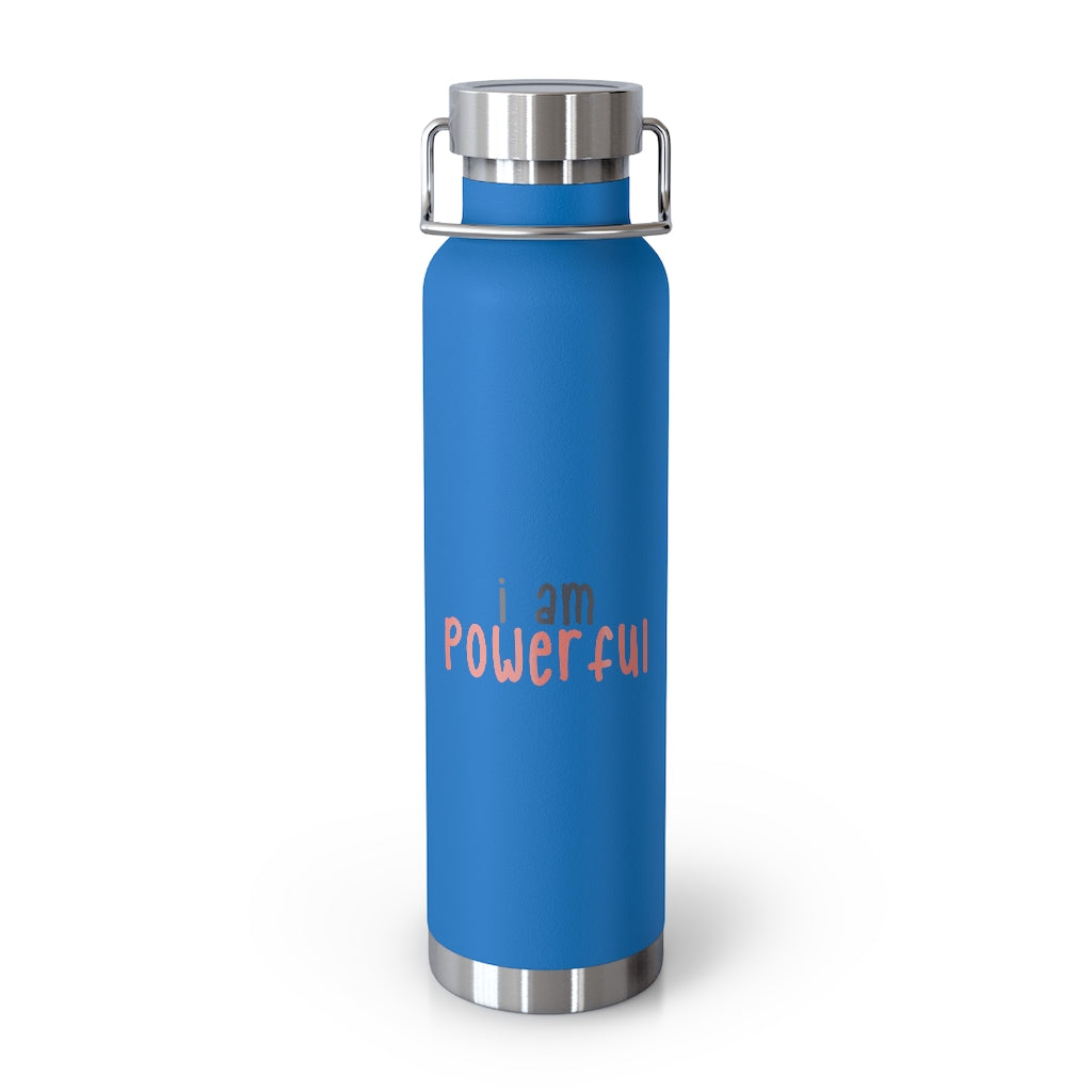 Affirmation Feminist pro choice Copper Vacuum insulated bottle 22oz - I am powerful black with coral Printify
