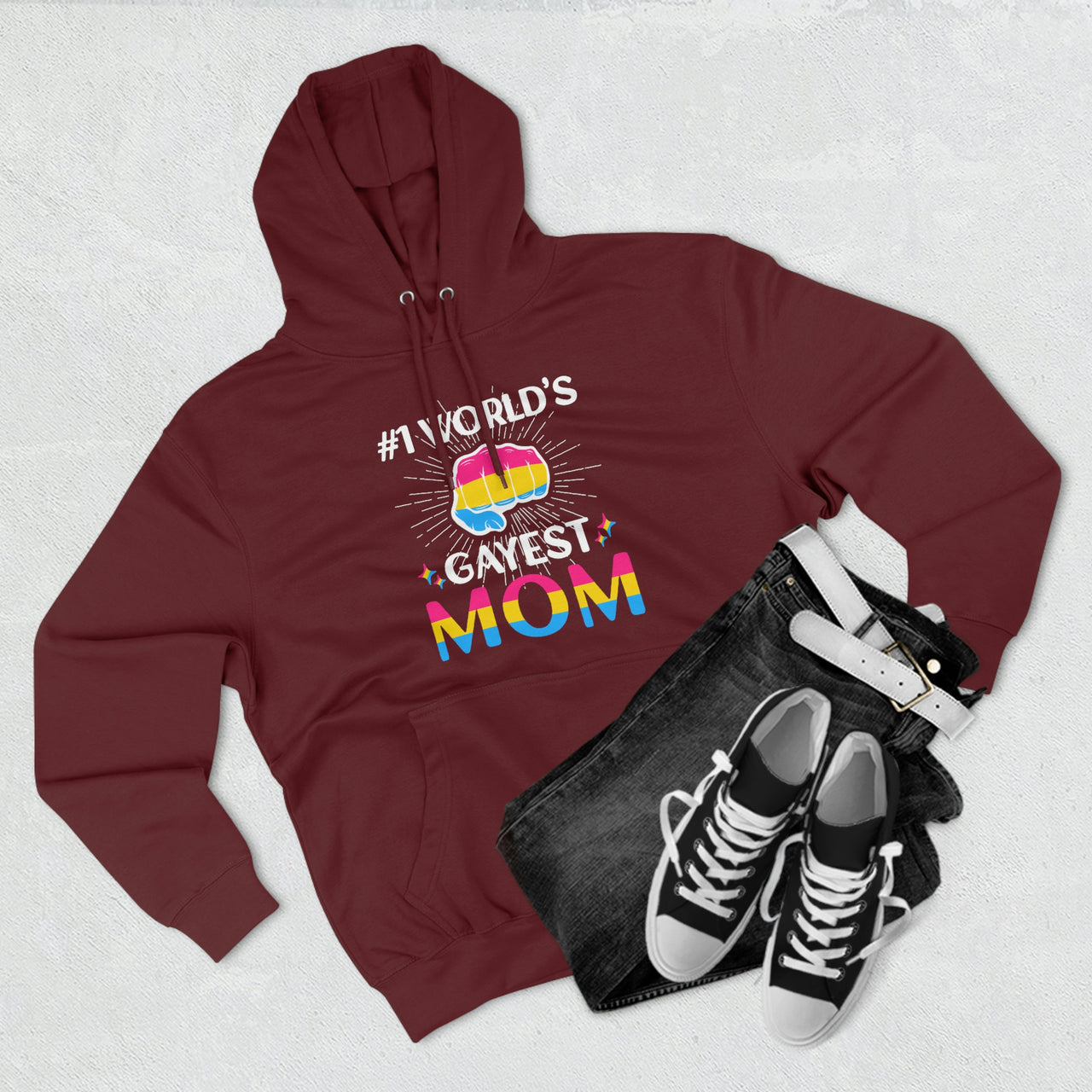 Pansexual Flag Mother's Day Unisex Premium Pullover Hoodie - #1 World's Gayest Mom Printify