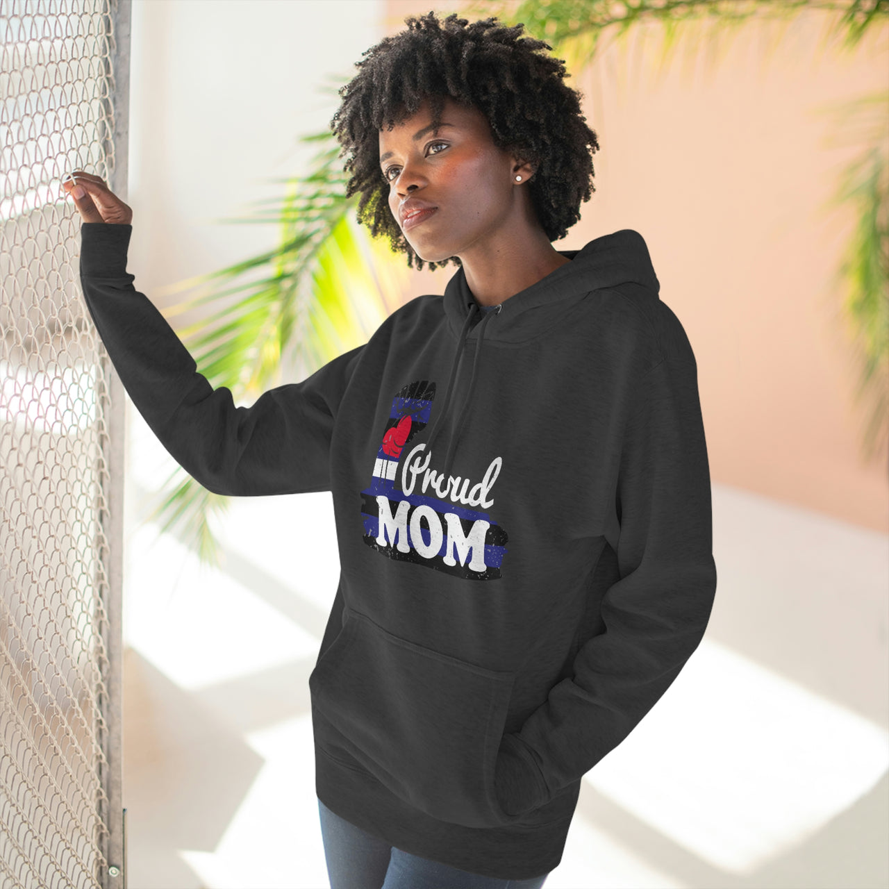 Leather Flag Mother's Day Unisex Premium Pullover Hoodie - Proud Mom Printify