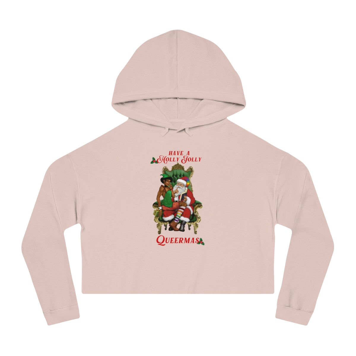 Christmas LGBTQ Women’s Cropped Hooded Sweatshirt - Holly Jolly (Black) Printify