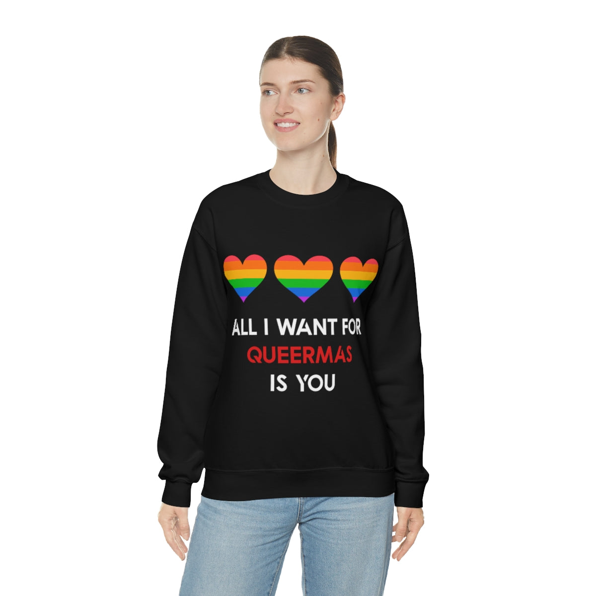 Unisex Christmas LGBTQ Heavy Blend Crewneck Sweatshirt - All I want For Queermas Is You Printify