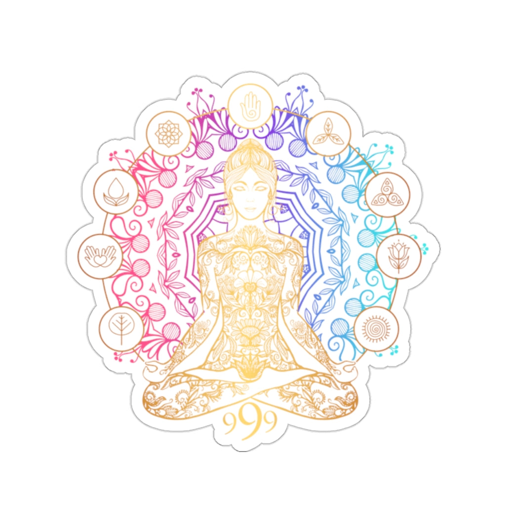 Yoga Spiritual Meditation Kiss Cut Sticker - Release 999 Angel Number Printify