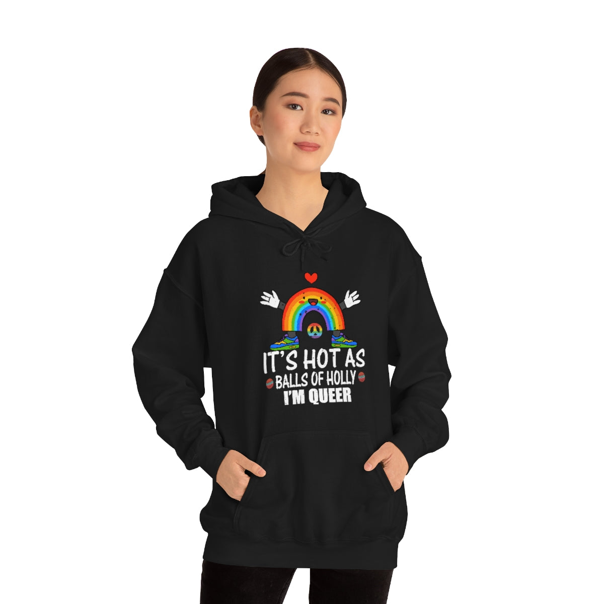 Unisex Christmas LGBTQ Heavy Blend Hoodie - It’s Hot As Balls Of Holly I’M Queer Printify