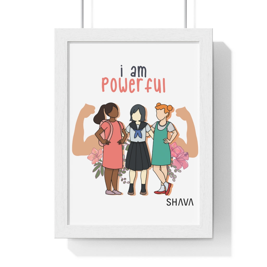 Affirmation Feminist Pro Choice Premium Framed Vertical Poster - I Am Powerful (Little Girls) Printify