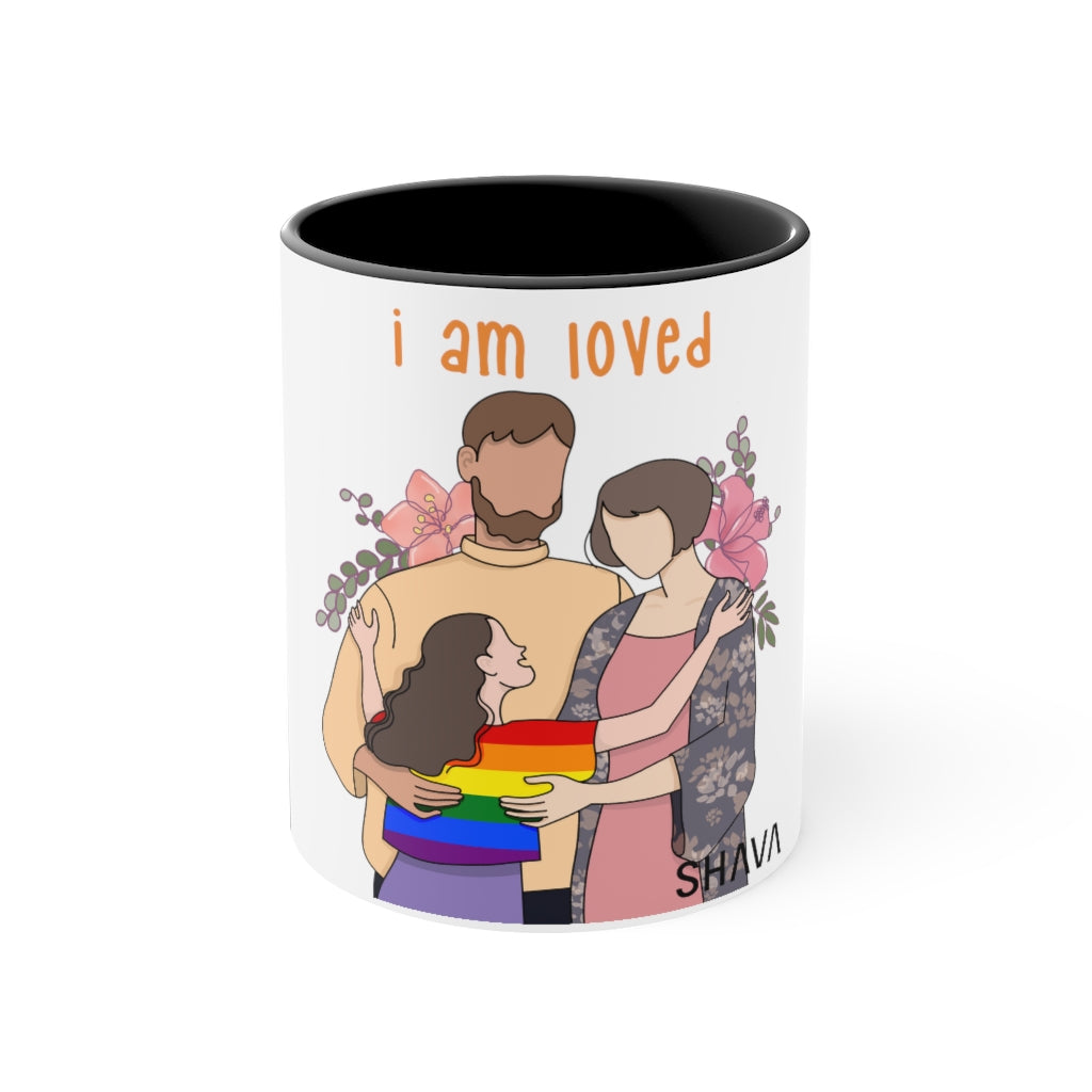 Affirmation Feminist pro choice White ceramic with black interior and handle - I am Loved (Child) Printify