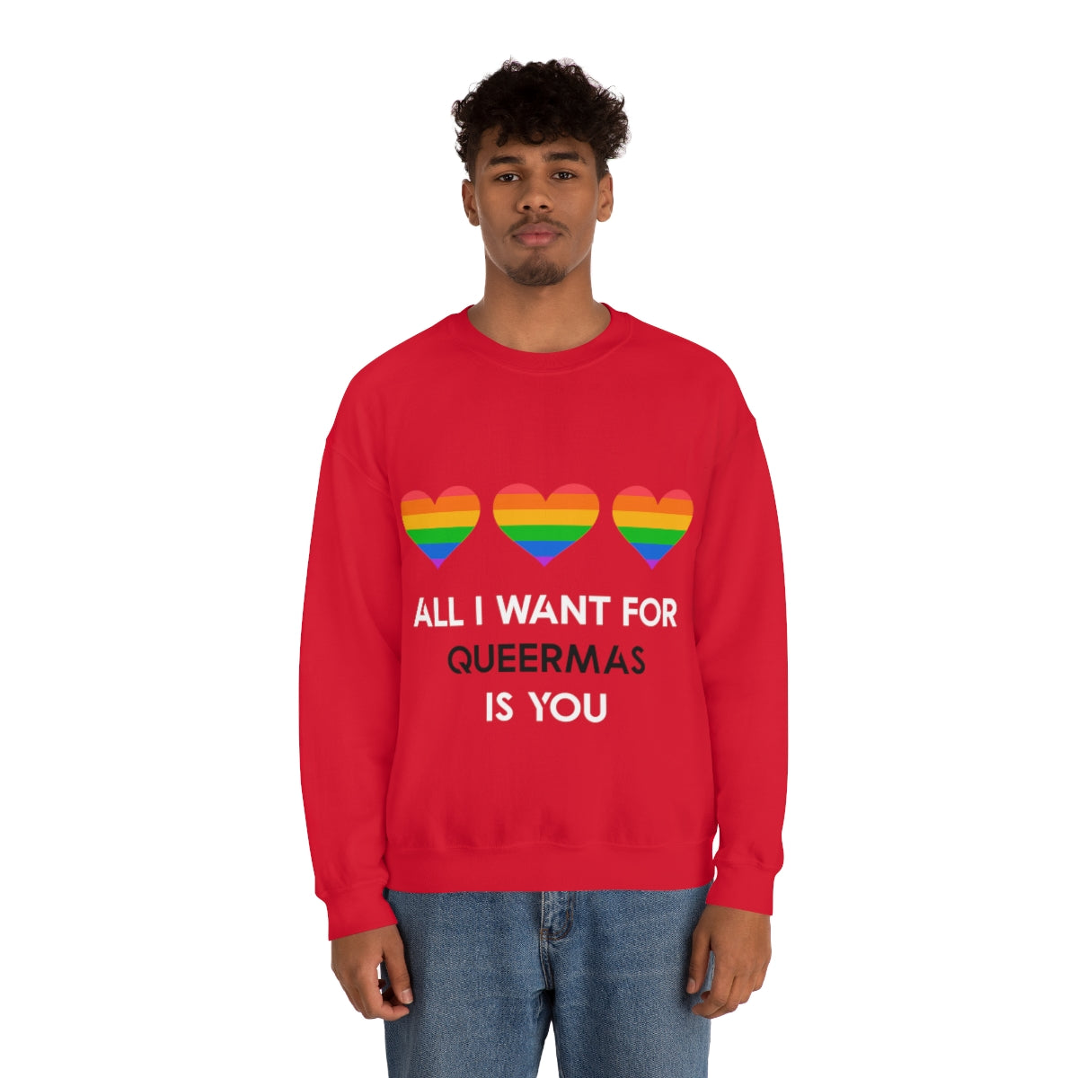 Unisex Christmas LGBTQ Heavy Blend Crewneck Sweatshirt - All I want For Queermas Is You Printify
