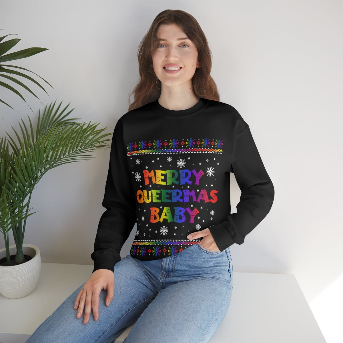 Unisex Christmas LGBTQ Heavy Blend Crewneck Sweatshirt - Merry Queermas Printify