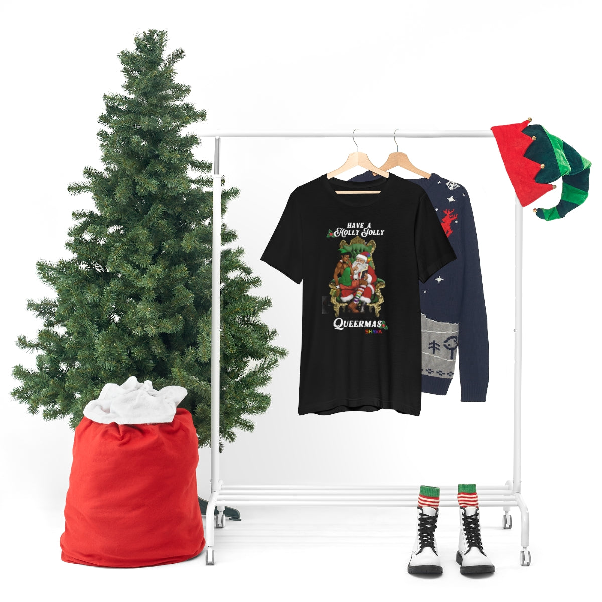 Classic Unisex Christmas LGBTQ Holigays T-Shirt - HollyJolly (Black) Printify