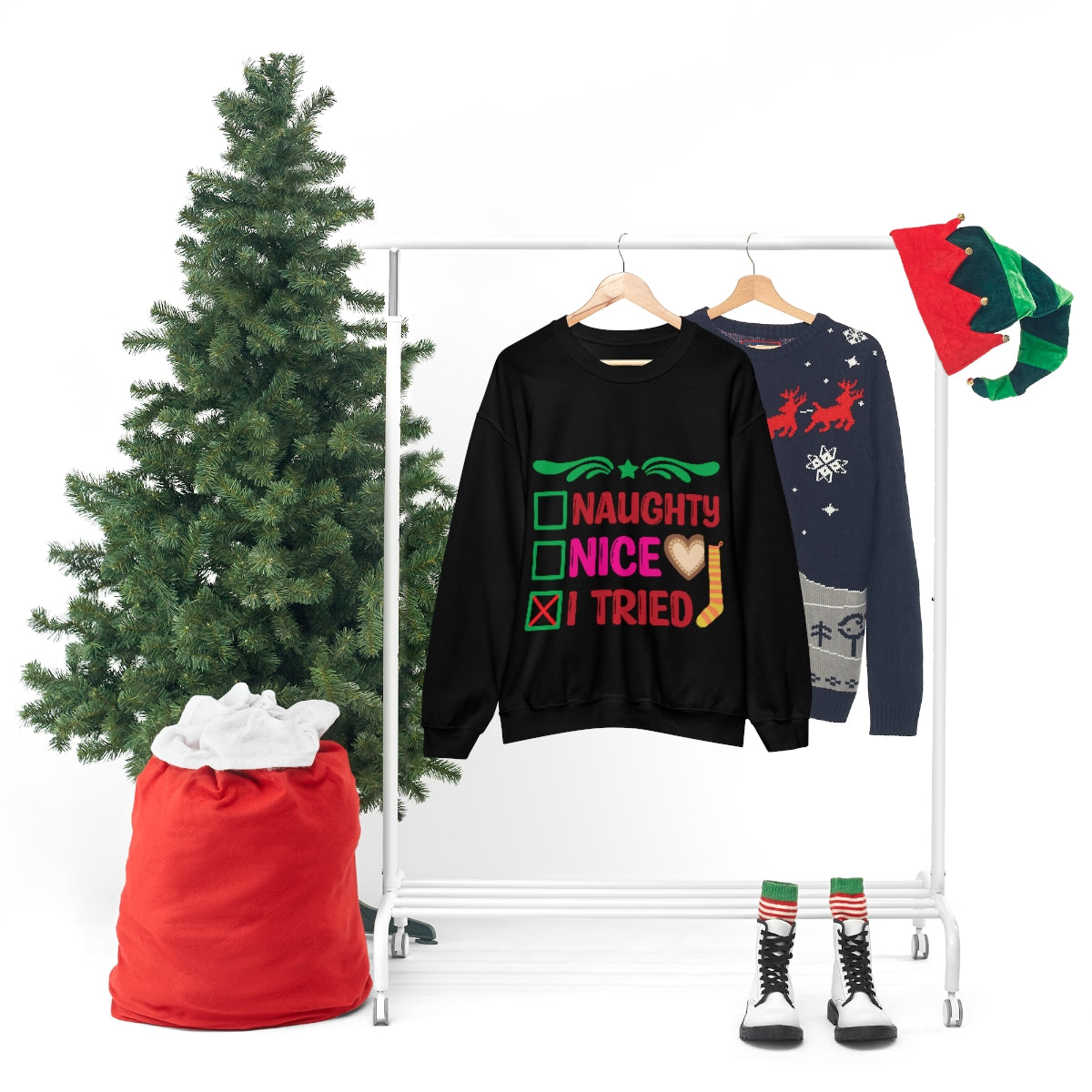 Merry Christmas Unisex Sweatshirts , Sweatshirt , Women Sweatshirt , Men Sweatshirt ,Crewneck Sweatshirt, Naughty Nice I Tried Printify