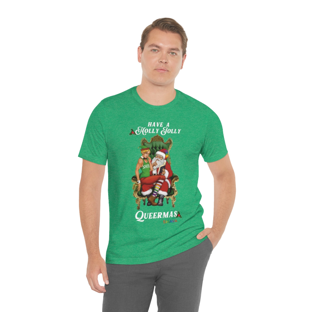 Classic Unisex Christmas LGBTQ Holigays T-Shirt - HollyJolly (White) Printify