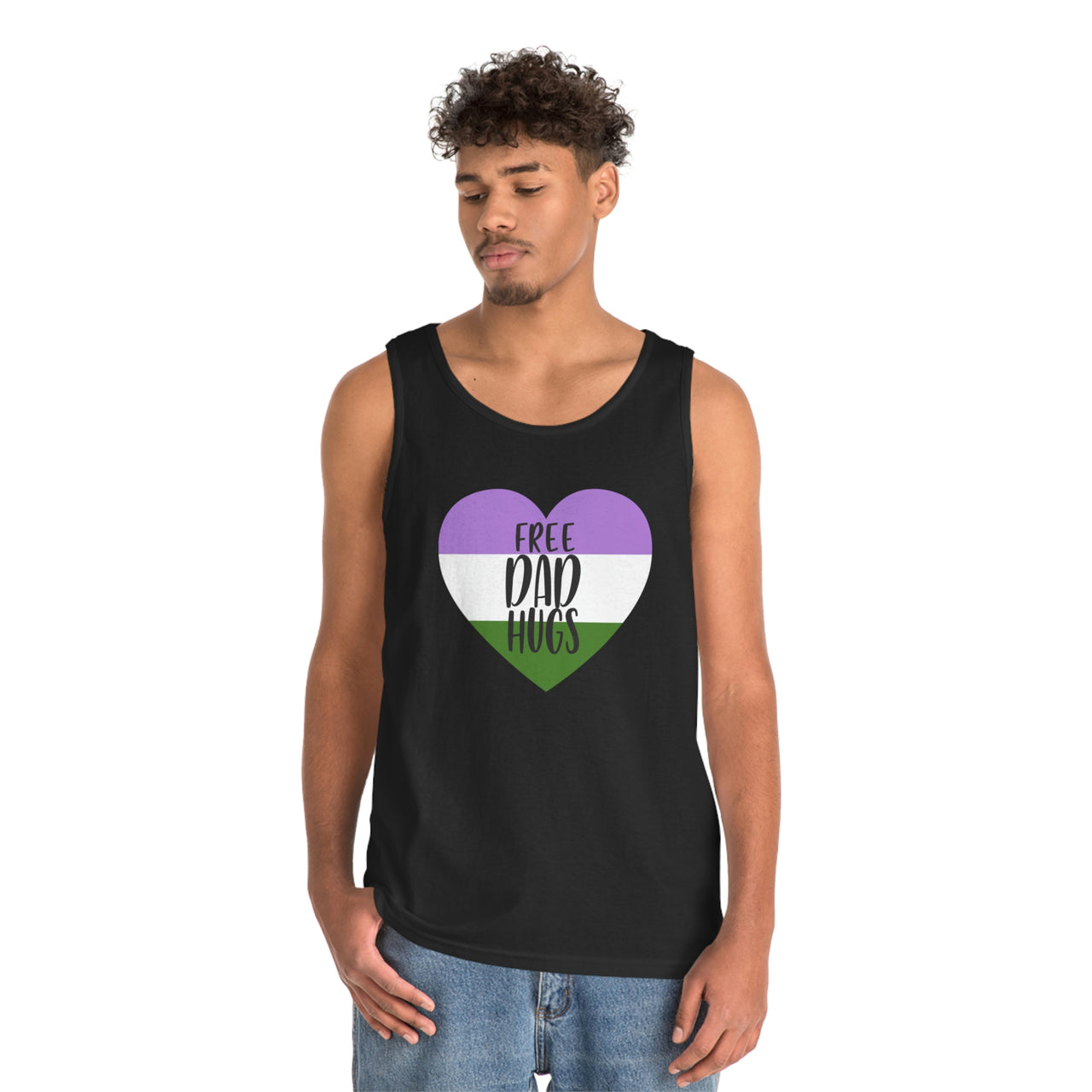 Genderqueer Pride Flag Heavy Cotton Tank Top Unisex Size - Free Dad Hugs Printify