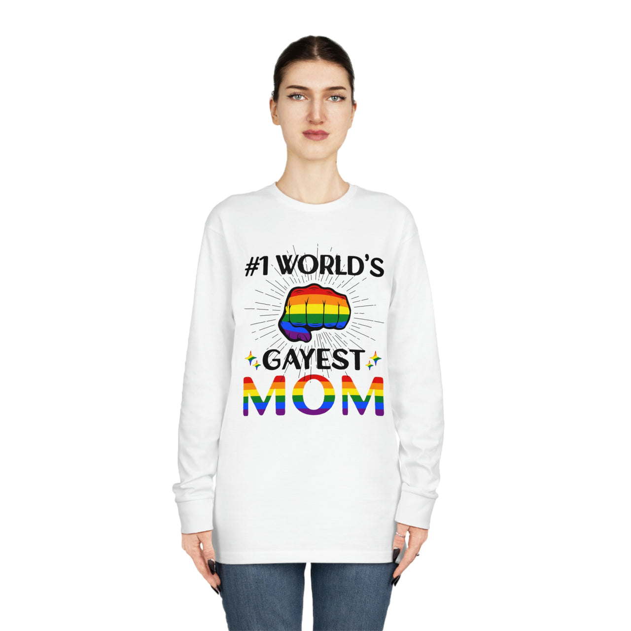 Lgbtq Flag Long Sleeve Crewneck Tee - #1 World's Gayest Mom Printify