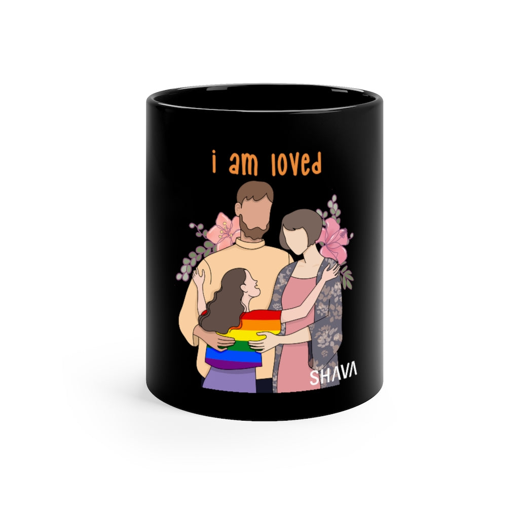 Affirmation Feminist pro choice 11oz Black Mug - I am Loved (Child) Printify