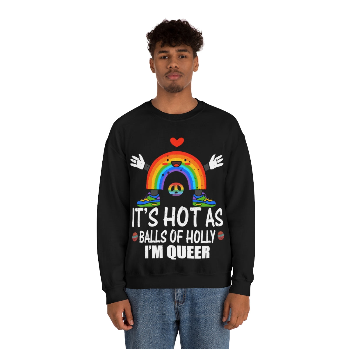 Unisex Christmas LGBTQ Heavy Blend Crewneck Sweatshirt - It’s Hot As Balls Of Holly I’M Queer Printify