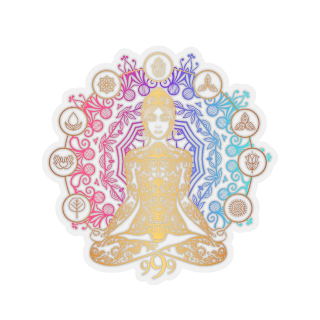 Yoga Spiritual Meditation Kiss Cut Sticker - Release 999 Angel Number Printify