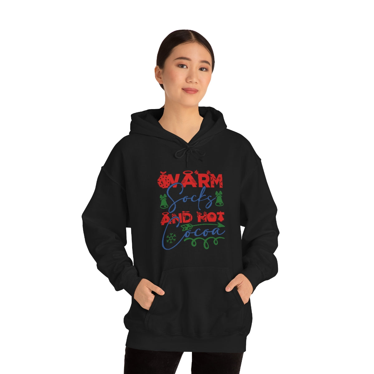 Merry Christmas Hoodie Unisex Custom Hoodie , Hooded Sweatshirt , Warm socks and hot cocoa Printify