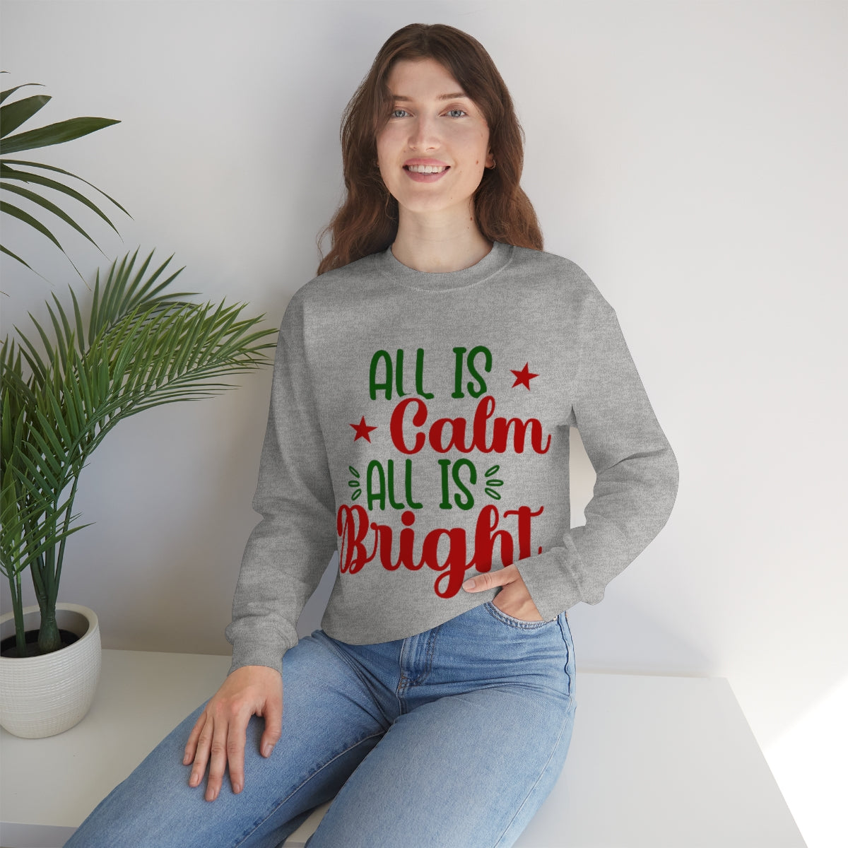 Merry Christmas Unisex Sweatshirts , Sweatshirt , Women Sweatshirt , Men Sweatshirt ,Crewneck Sweatshirt, All Is Calm All Is Bright Printify