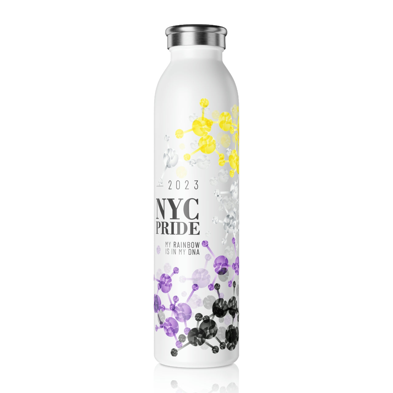 Nonbinary Flag Slim Water Bottle NYC Pride - My Rainbow is In My DNA SHAVA CO