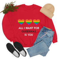 Thumbnail for Unisex Christmas LGBTQ Heavy Blend Crewneck Sweatshirt - All I want For Queermas Is You Printify