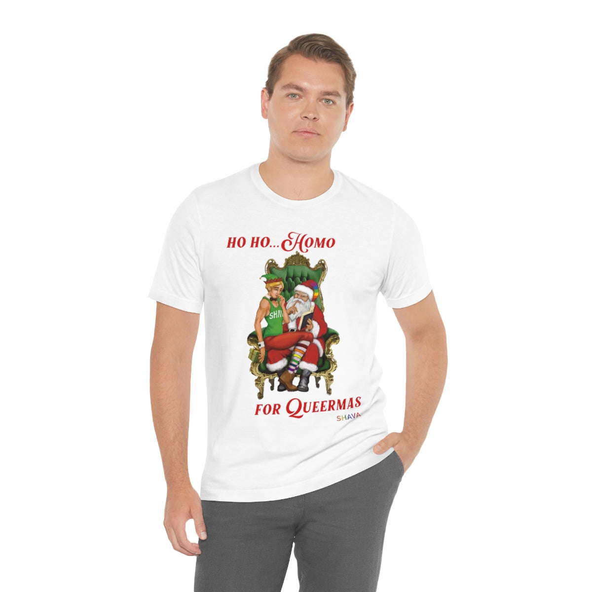 Classic Unisex Christmas LGBTQ Holigays T-Shirt - Hoho (White) Printify