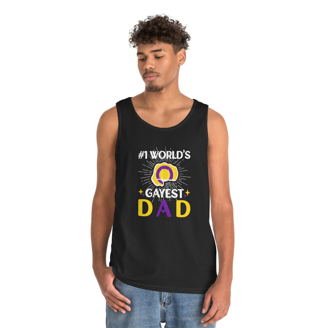 Intersexual Pride Flag Heavy Cotton Tank Top Unisex Size - #1 World's Gayest Dad Printify